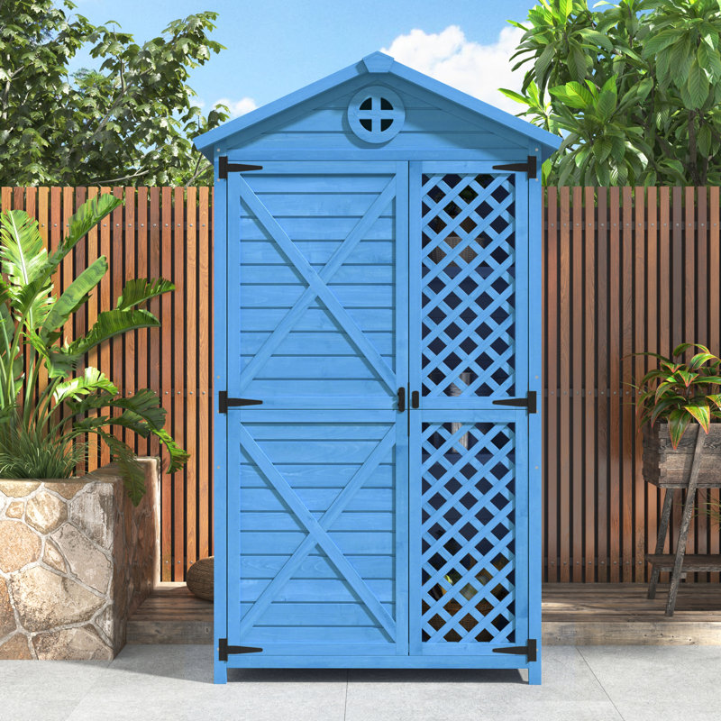 2 ft. W x 1 ft. 10 in. D Solid Wood Steep Slope Tool Shed, Blue