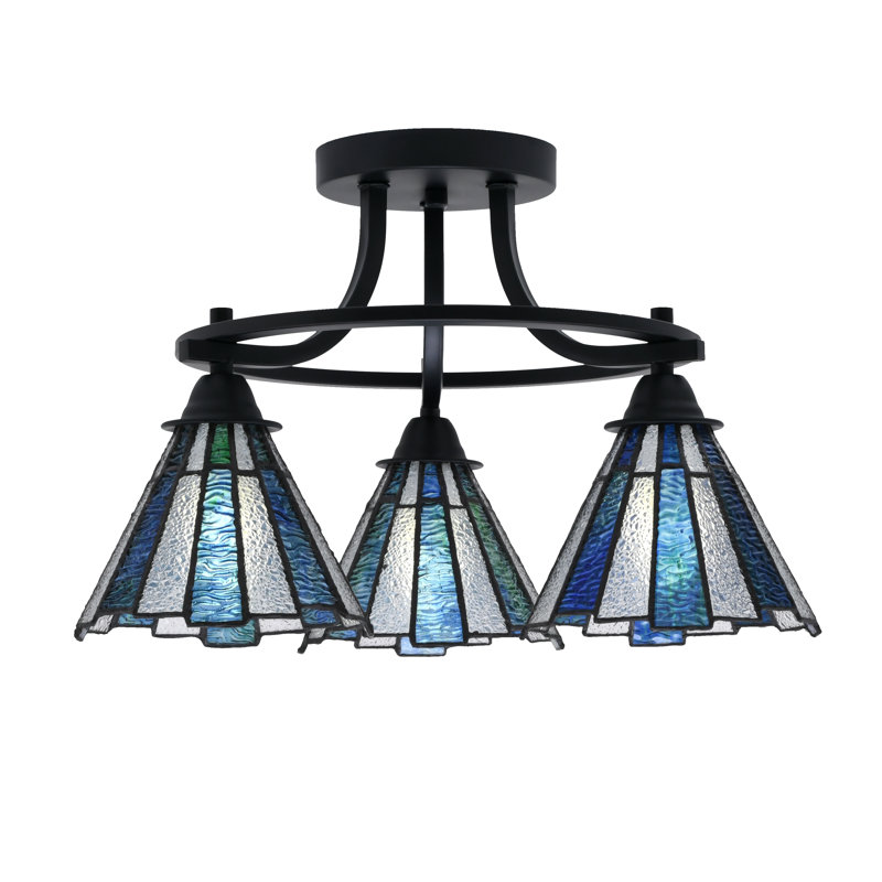 Paramount 3 Light Semi-Flush Shown In Matte Black Finish With 7" Sea Ice Art Glass