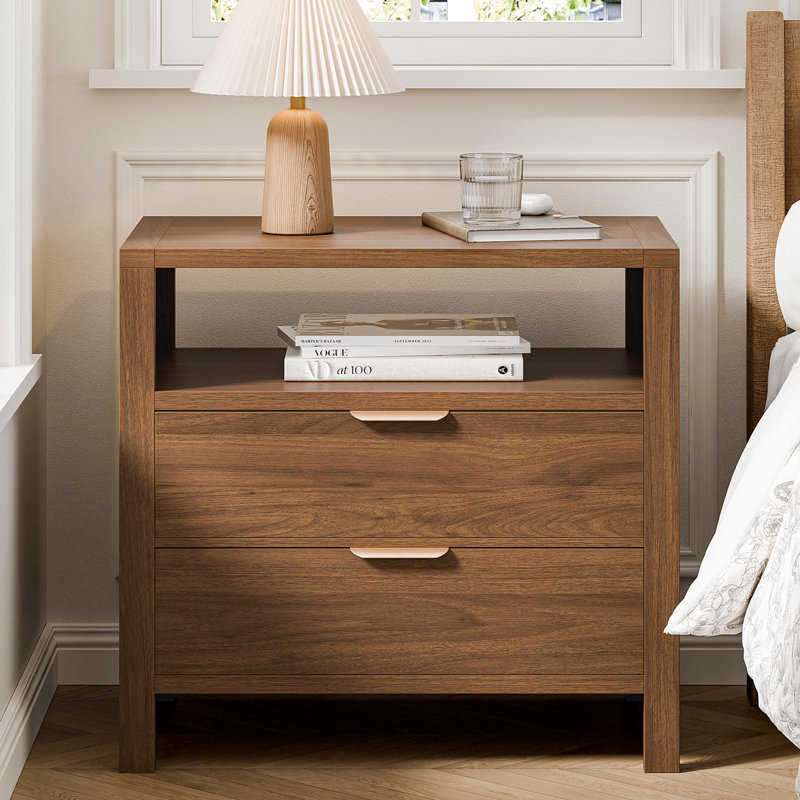 Table de chevet 2 tiroirs 28 po avec tablette, H 26,38 po x l 27,95 po x P 17,32 po, Noyer, 1