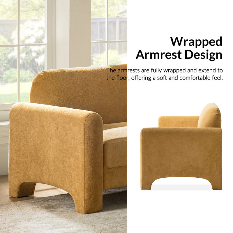 Werts Modern 84" Curved Chenille Sofa, Camel
