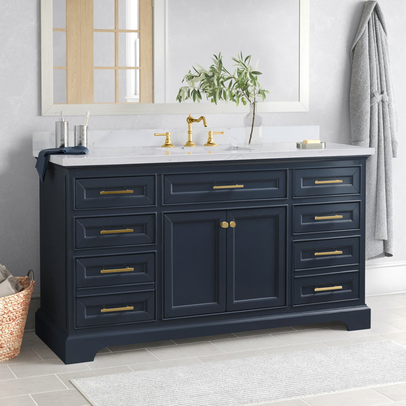 Ensemble de meuble-lavabo simple 60 po Currahee, Bleu indigo / or brossé