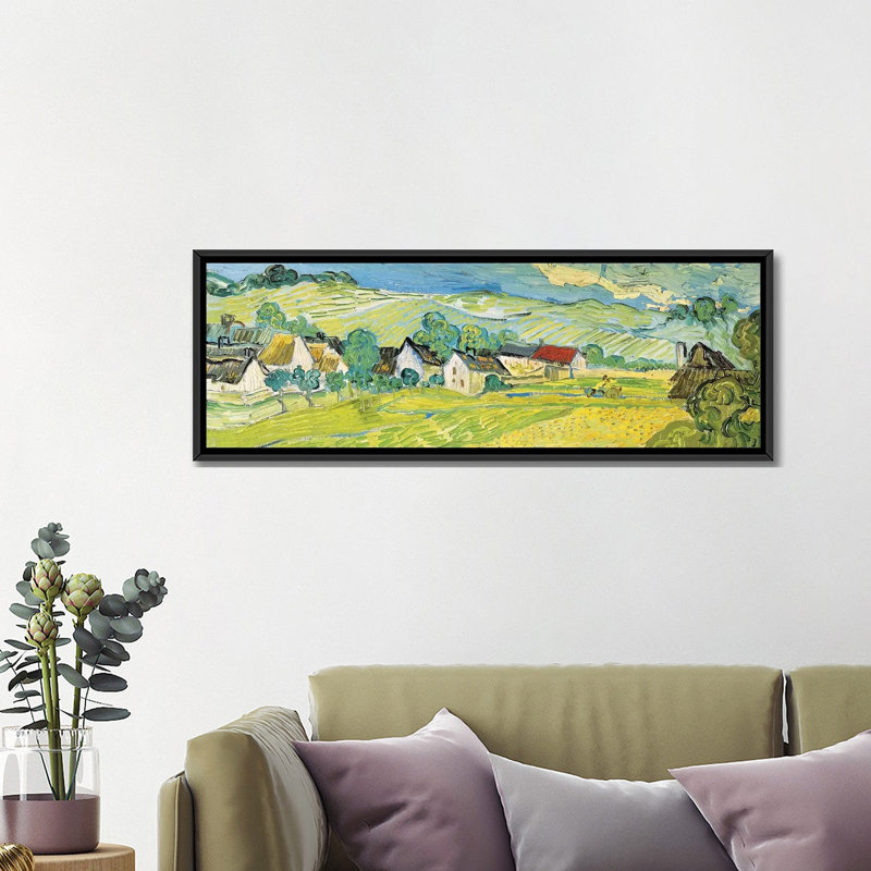 «Vue Ensoleille Près D'Auvers» par Vincent van Gogh, impression sur toile, H 16 po x l 48 po x P 1,5 po, Cadre noir