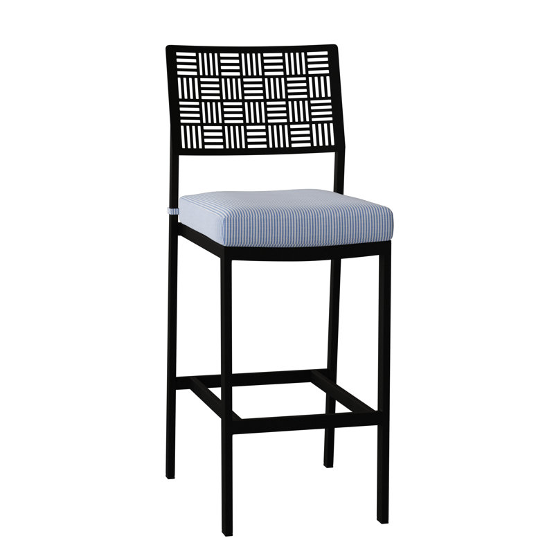 New Century Outdoor Bar Stool, Spectrum Denim Sunbrella® Plainweave, Textured Black