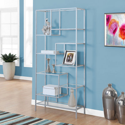 Bookshelf, Bookcase, Etagere, 72"H, Office, Bedroom, Clear Tempered Glass, Metal, Contemporary, Modern (Bookshelf) by Ivy Bronx