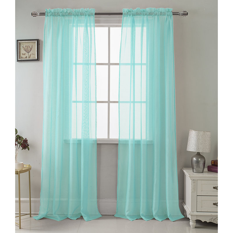 Landose Sheer Curtain Single Panel, Aqua, 55" W x 90" L