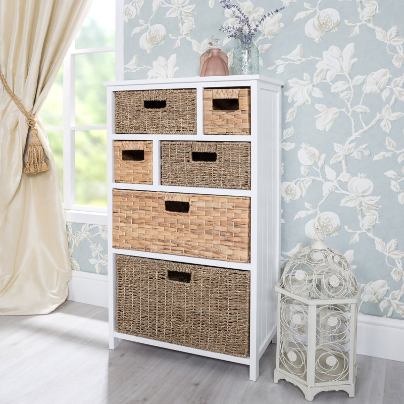 Erica Solid Wood 56 cm W Chest of 6 Drawers, White / Natural Mixed