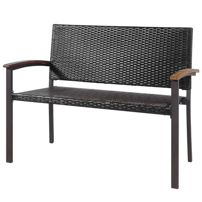Amoha Outdoor Patio Rattan Wicker Bench Loveseat Chair Armrest Garden Deck by Gracie Oaks