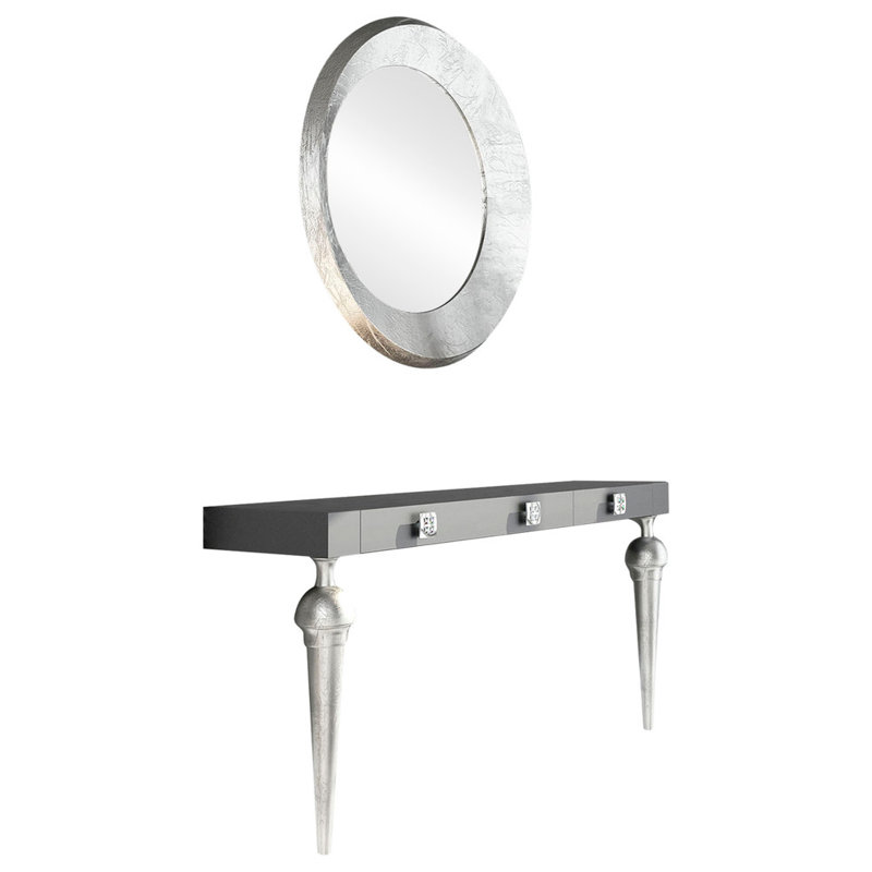 Ensemble de console et miroir Labarge, H 29,5 po x l 47 po x P 15,6 po, Seuls les tiroirs centraux sont brillants