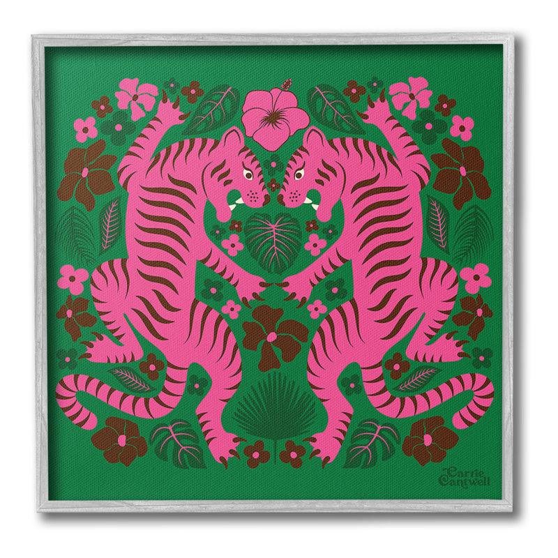 «Tropical Tigers», art de la giclée encadrée par Carrie Cantwell, Estampe numérique Farmhouse, H 24 po x l 24 po