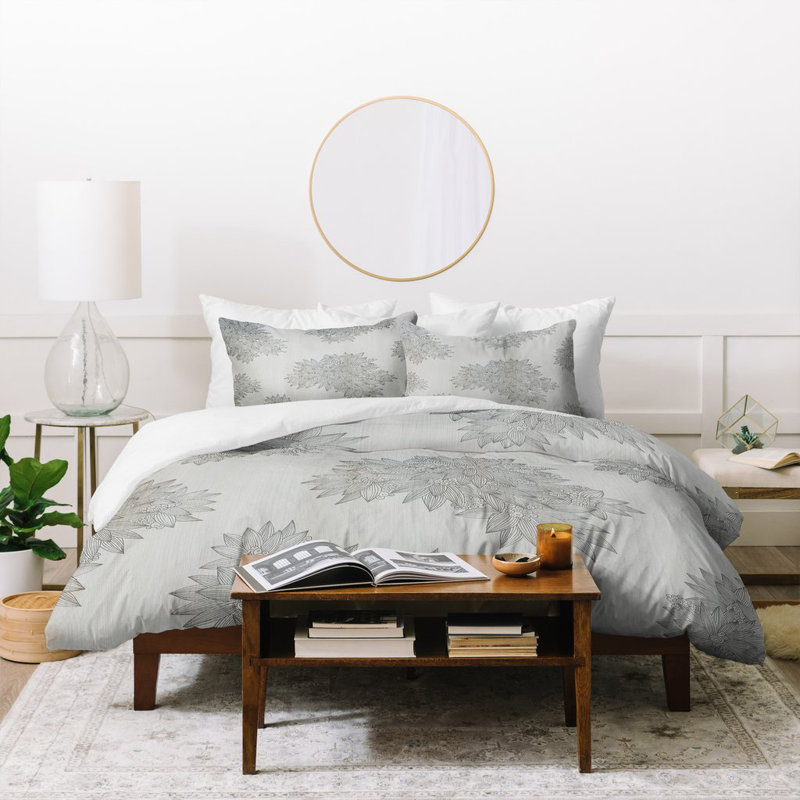 Farmhouse / Country Polyester Floral Duvet Cover, King Duvet Cover, Gray