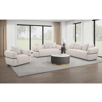 Mid-Century Modern Upholstered Round Arm Sofa Set for Living Room