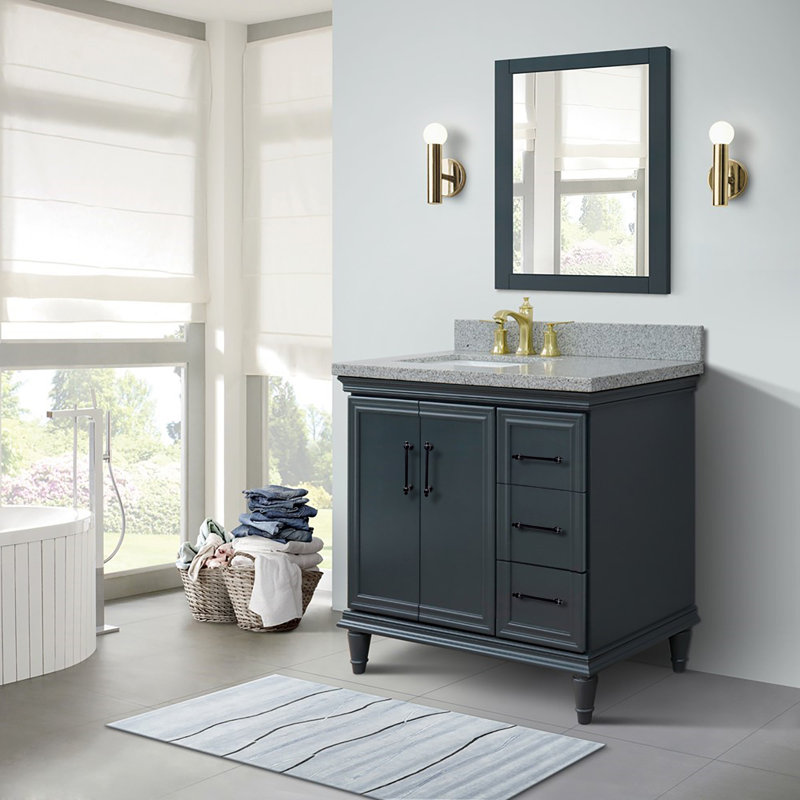 Meuble-lavabo simple 37 po en granite et rectangulaire - porte gauche / lavabo gauche, Gris