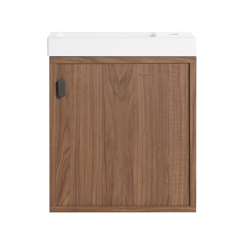 Meuble-lavabo mural 18,5 po avec lavabo en résine, Noyer