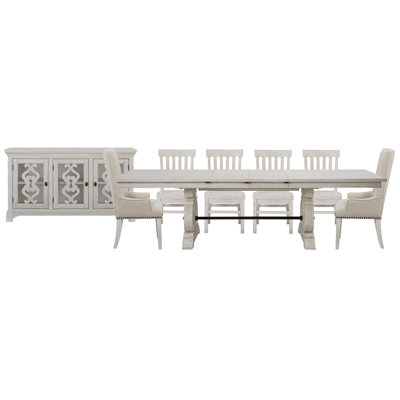 Extendable Rectangular Dining Table With 4 Side Chairs 2 Host Chairs And Server