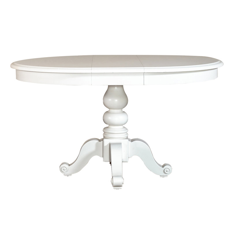 Alvy Pedestal Dining Table w/ 12" Removable Leaf, Oyster White