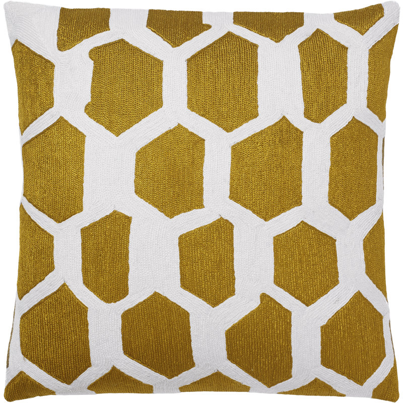 Quartz Hand-Embroidered Chain Stitch Pillow, Cream/Gold Rayon