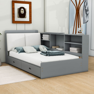 Aryabella Twin Size Wood Platform Bed with Storage Shelves and 2 Drawers by Lark Manor