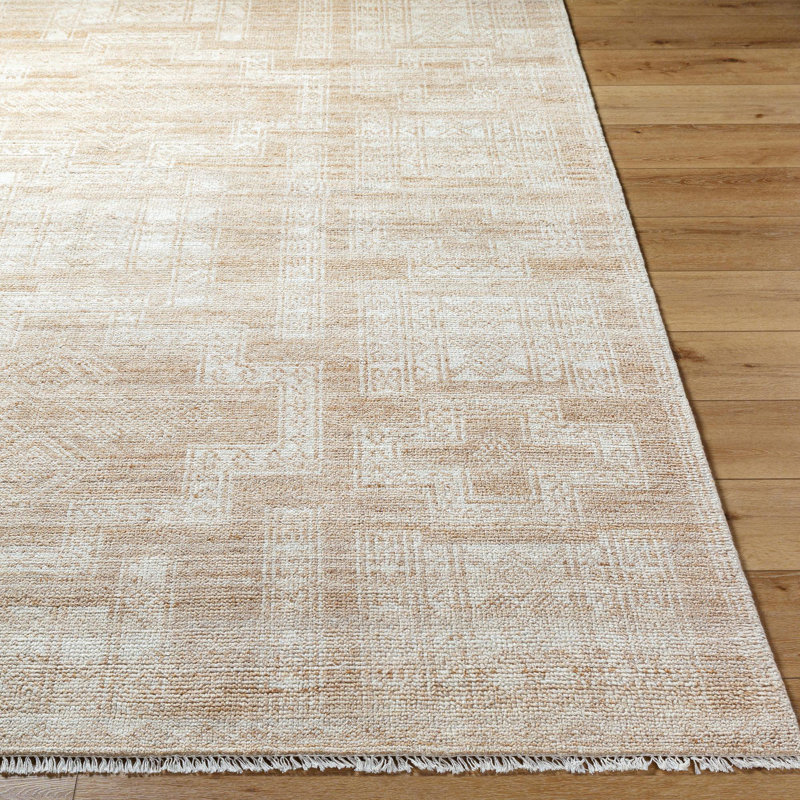 Kunal Hand Knotted Wool Vintage Look Area Rug in Beige, Rectangle 9' x 12'