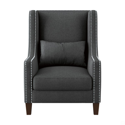 1Pc Accent Chair With Pillow Nailhead Trim Polyester Upholstered Solid Wood Furniture