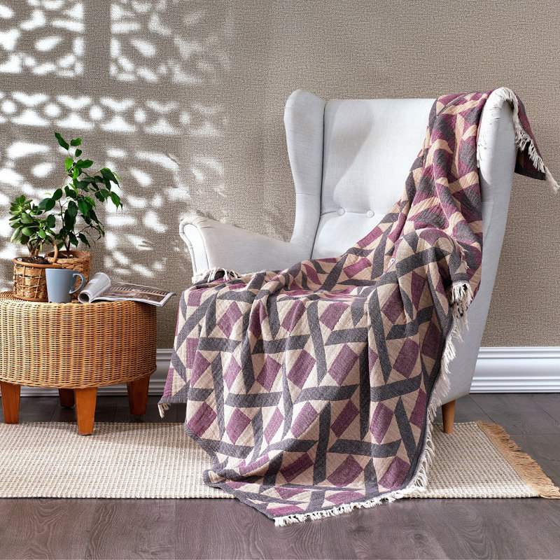 Batholo Jacquard Throw Blanket, Plum Purple