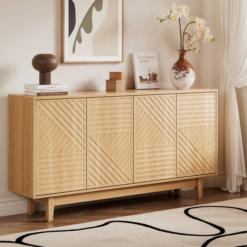 Buffet cannelé avec tablettes réglables et armoires de rangement géométriques