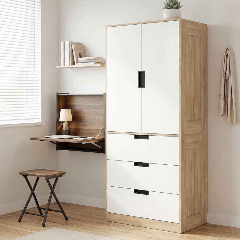 HOMCOM 2 Door Wardrobe with 3 Drawers 50D x 80W x 180Hcm Oak