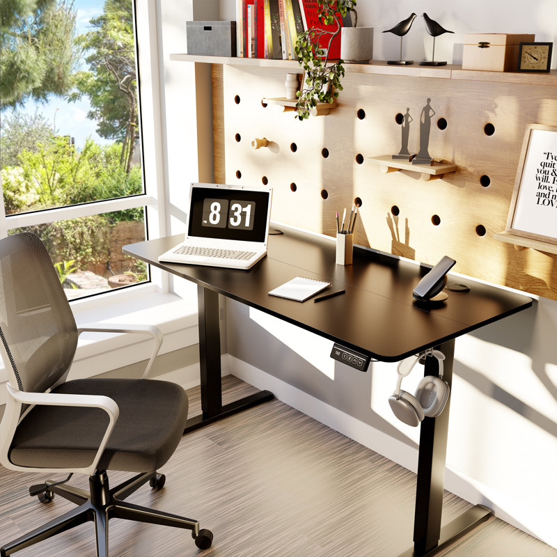 Bureau debout à hauteur ajustable Gilman Home Office, Noir / Noir, H 28,7 po x l 71 po x P 31,5 po