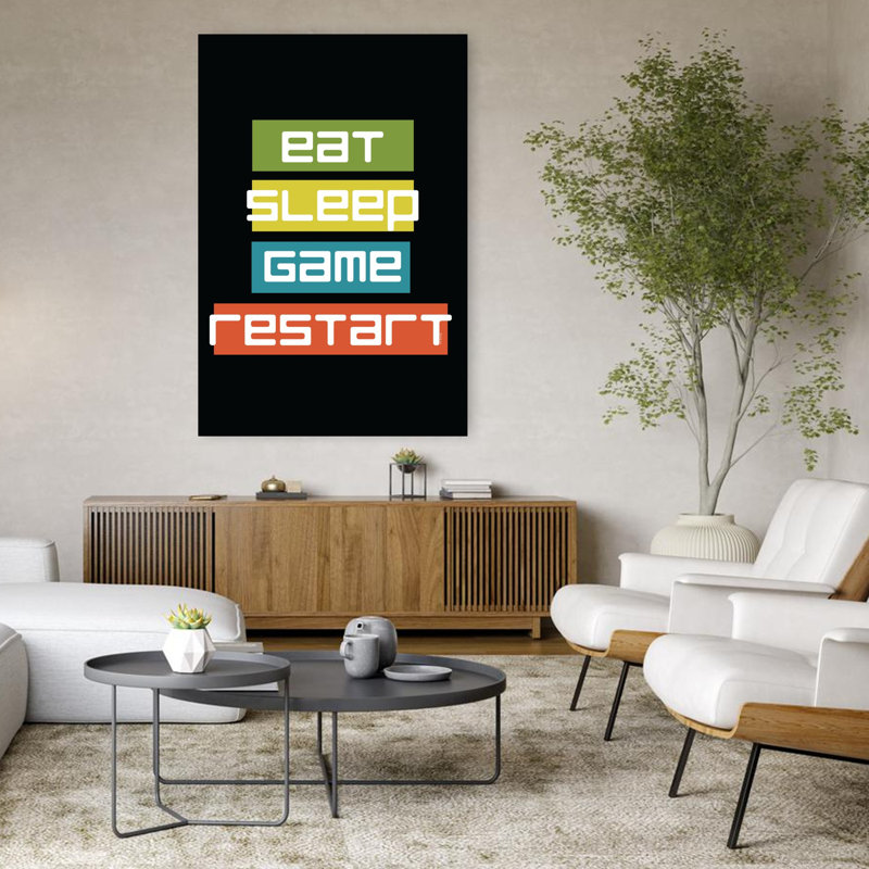 «Eat Sleep Restart», art contemporain abstrait, H 48 po x l 32 po
