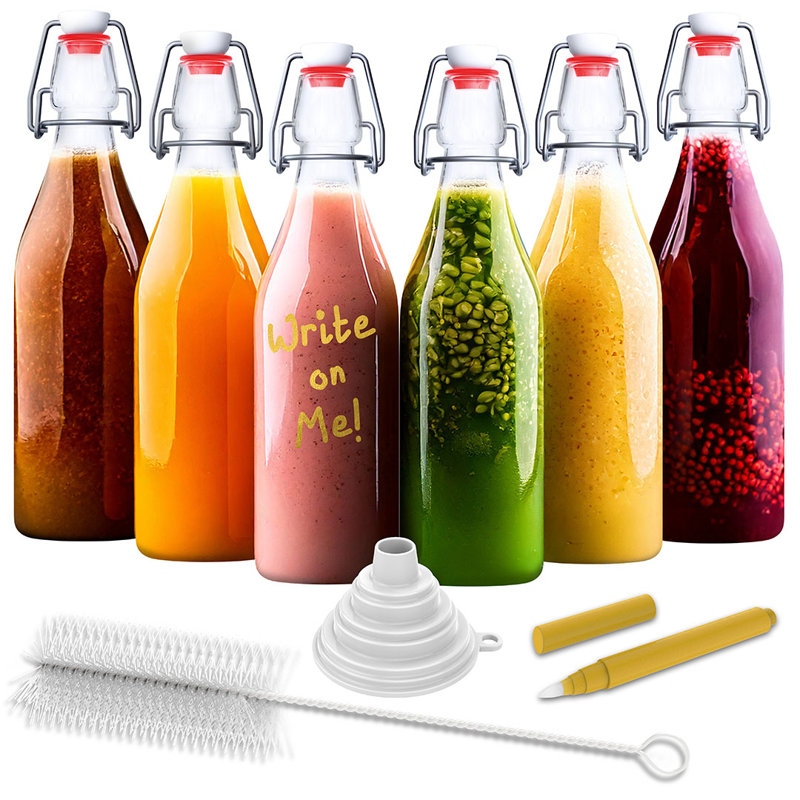  Ensemble de 6 bouteilles en verre 17 oz | Comprend un entonnoir, une brosse et un marqueur