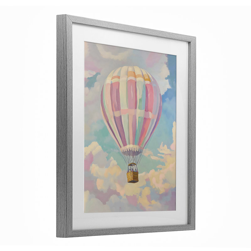 Pastel Hot Air Balloon Framed Print Under Glass, design by The Prints Vibe, 21 x 17, Farmhouse Gray Under Glass Framed