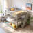 Full Over Full Bunk Bed with Drawers and Storage Shelves, Solid Wood Frame with Safety Guardrail and Inclined Ladder-1215538044