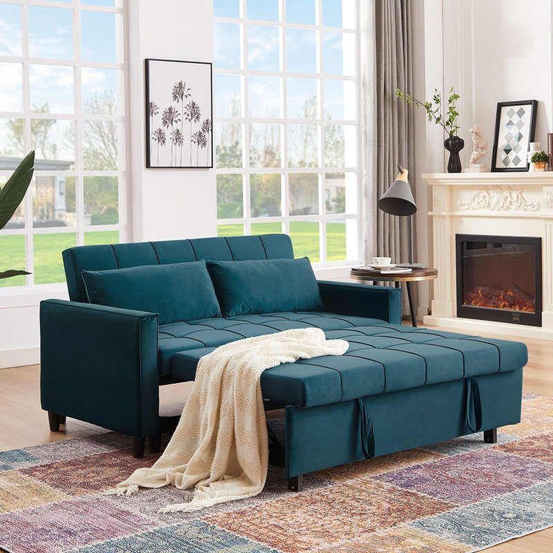 Buncombe 2 Seater Velvet Sofa Bed, Green