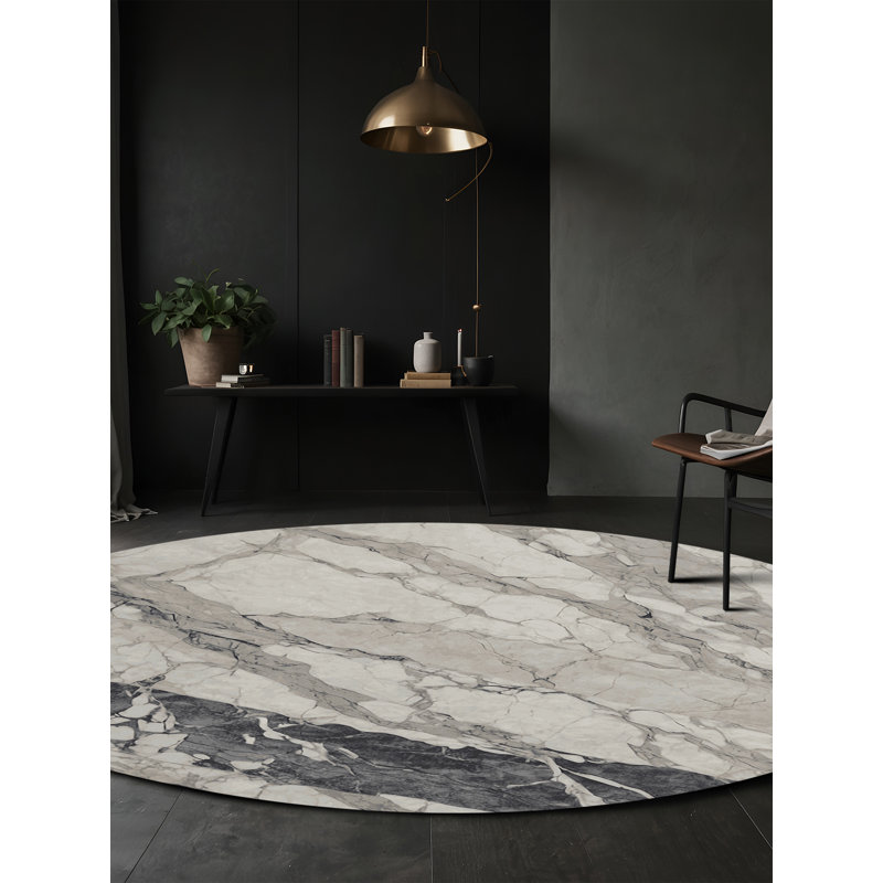 Machine Washable Gray Area Rug, Round 5'