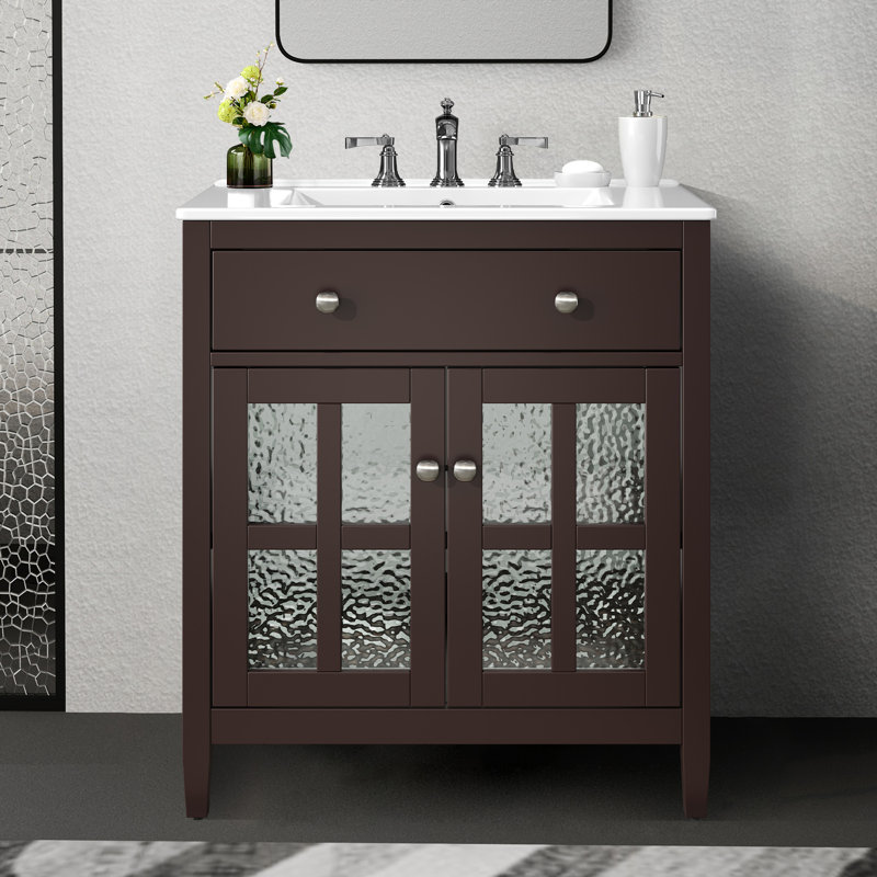 Meuble-lavabo 30 po avec lavabo en céramique, Marron foncé