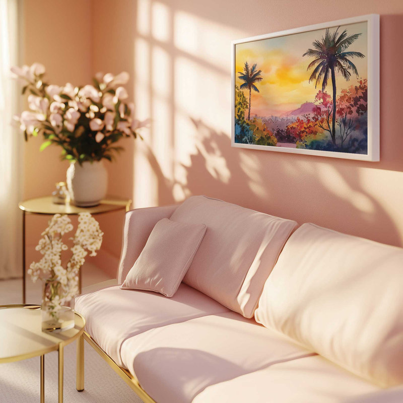 «Sunset Over the Hills», reproduction encadrée, H 12,25 po x l 15,25 po, Chrome poli