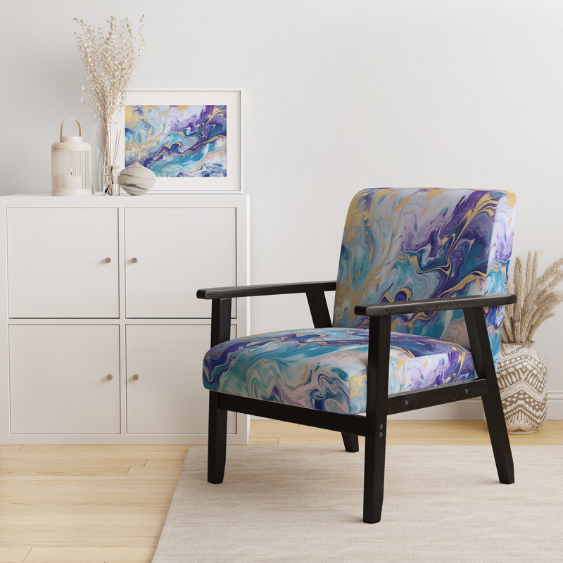 Fauteuil Berdahl, Polyester vert / mauve, Accoudoirs carrés noirs