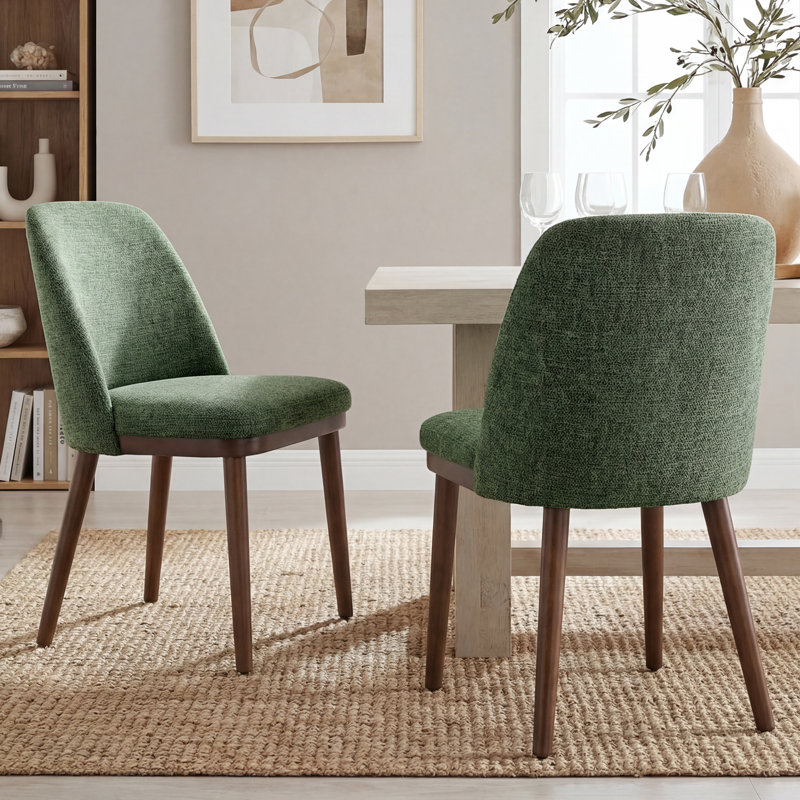 48cm H Fabric Upholstered Dining Chair Solid Wood Side Chair, Milky Coffee