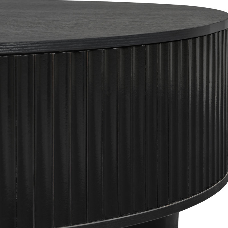 Table basse ronde avec rangement, table centrale cannelée, 2 tiroirs avec poignées dorées, maison de campagne moderne, salon