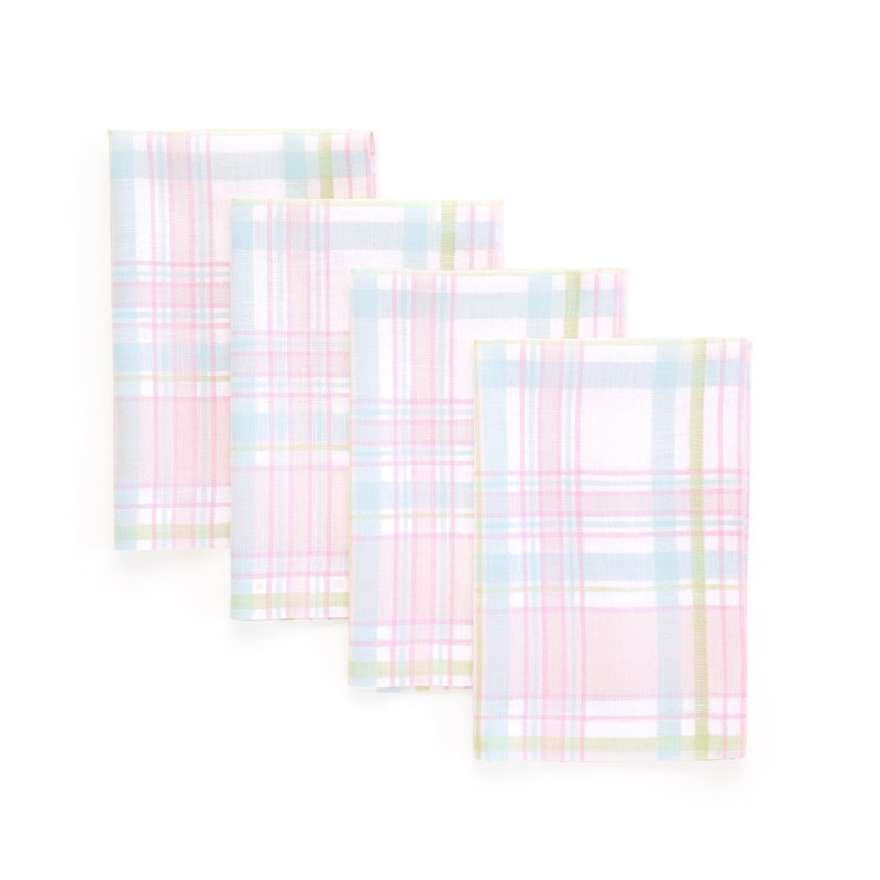 Palm Beach Plaid - 100% Pure Linen  Dinner Napkins