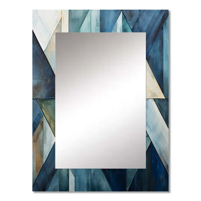 Nautical White And Blue Geometry Shapes I - Geometric Mirror, Modern Unique Wall Mirror, Printed Metal Art