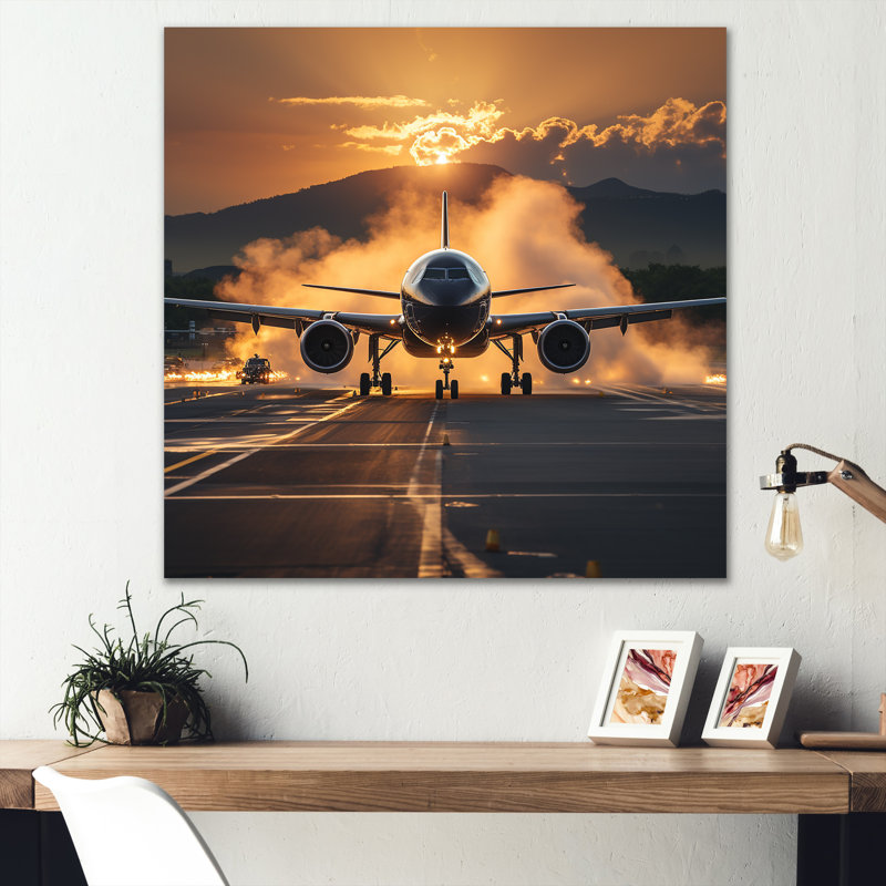 Avion prêt pour le décollage II - train, art mural en métal, H 29 po x l 29 po
