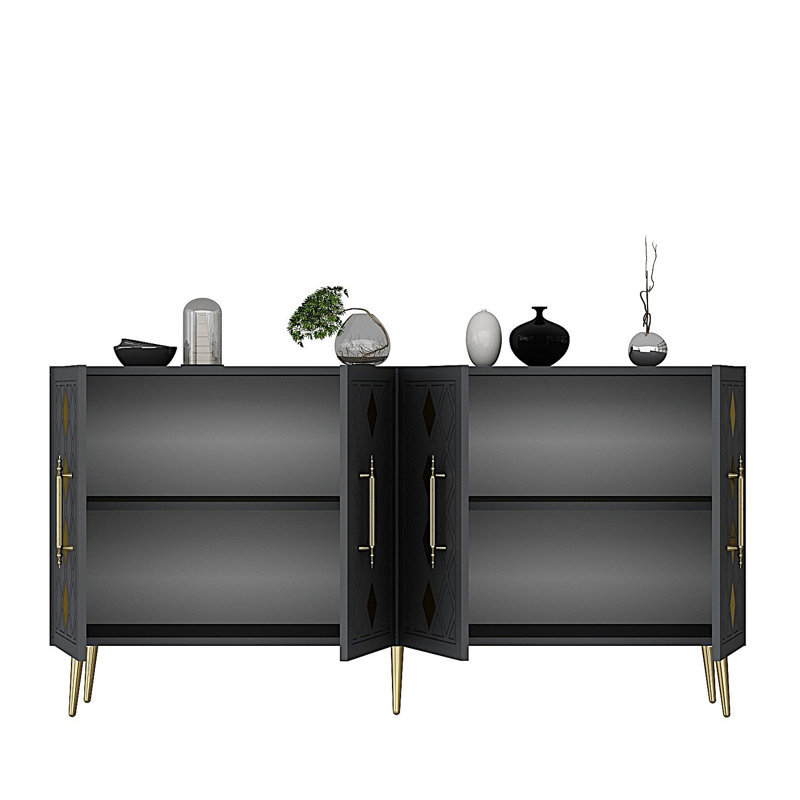 Console Catena Modern Style élégant et géométrique pour la décoration intérieure, Gris/doré