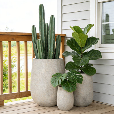 3-Piece Egg-Shaped MGO Planters, Lightweight Stone-Look Flower Pots With Drainage Hole For Patio & Garden