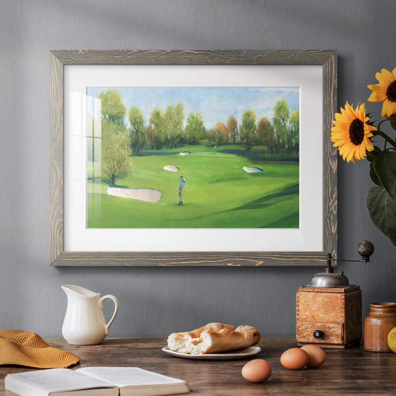 Fairway Shot II - reproduction encadrée rustique avec tableau mat, Gris, H 26 po x l 38 po