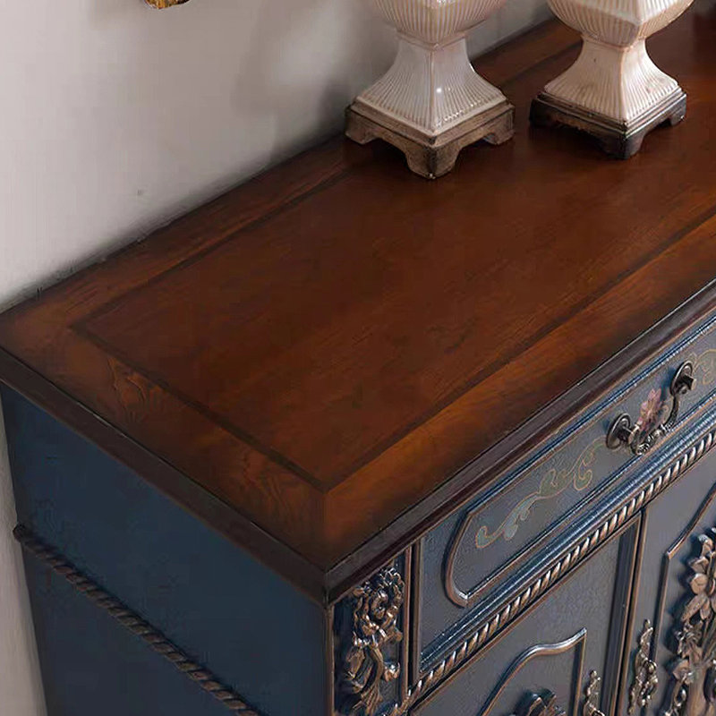 American Vintage Shoe Cabinet Side Cabinet 21 Pair Shoe Storage Cabinet, Blue