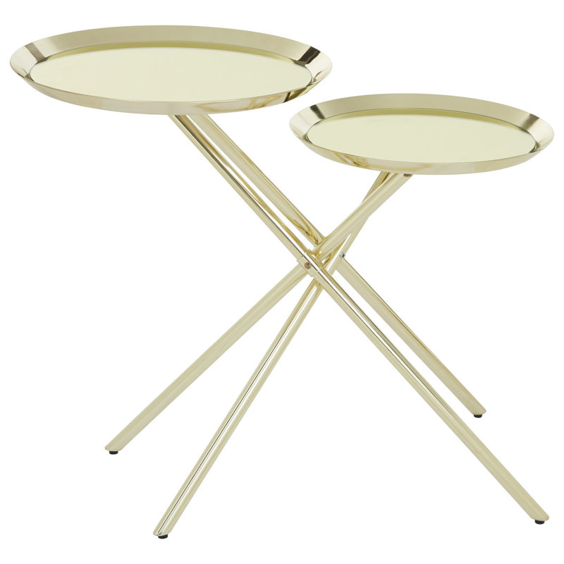 Emile Tray Top Cross Legs End Table, Gold