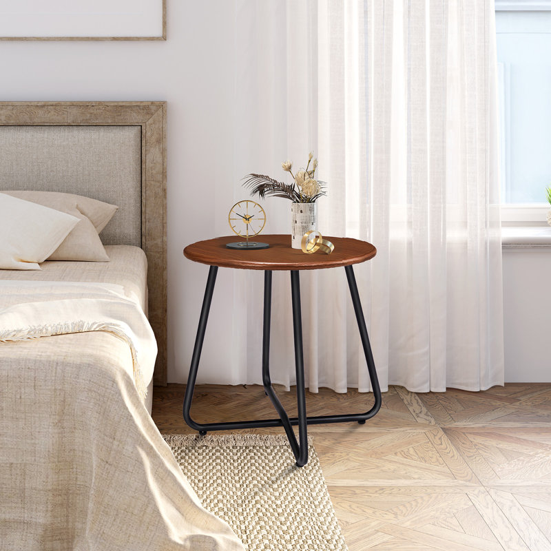 Table d'appoint d'extérieur grain de bois et acier noir
