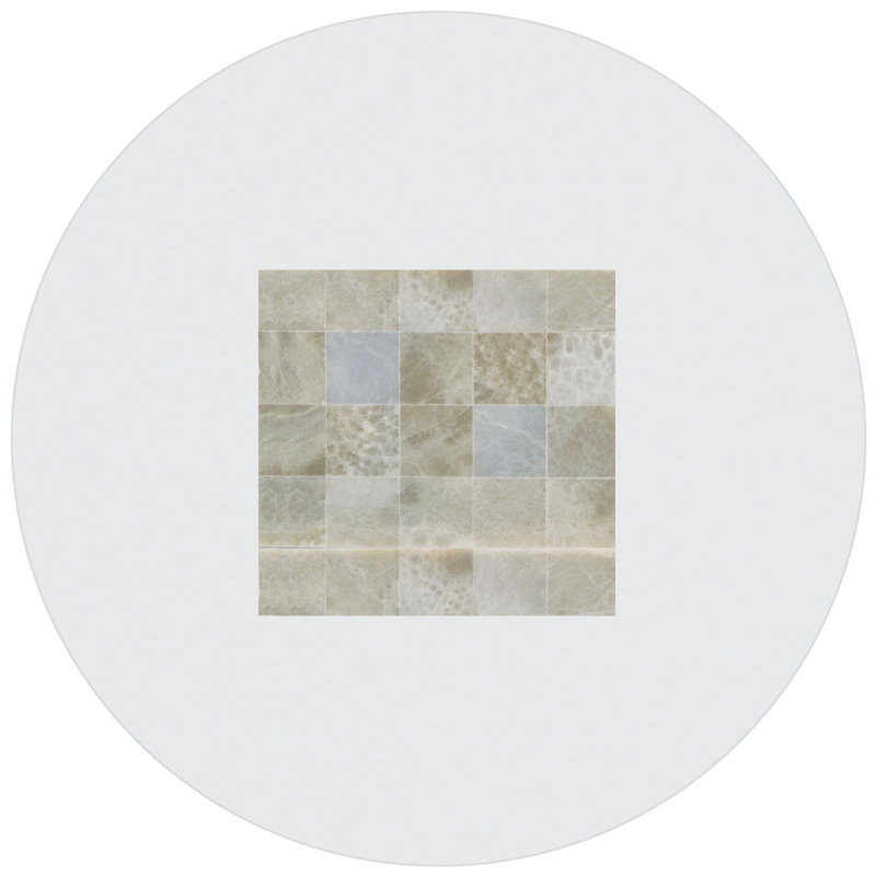 Trimbelle 54" Beige Onyx Base Round Glass Dining Table