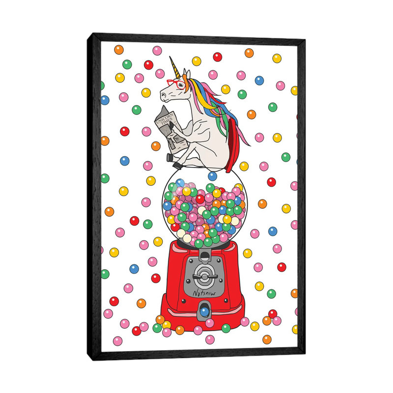 Unicorn Gumballs by Notsniw Art - Print on Canvas, 152.4cm H x 101.6cm W x 3.81cm D, Black Framed