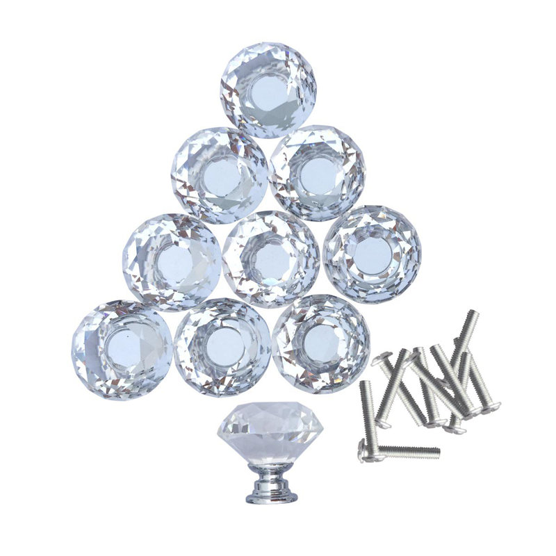 Clear Glass Diamond Cut Cabinet Knobs with Mounting Hardware